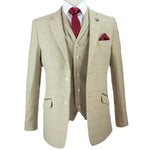 Cavani Draco Beige Check 3 Piece Suit - Big Guys Menswear