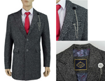 Cavani Signature Abe 3/4 Length Black & Grey Tweed Overcoat - Big Guys Menswear