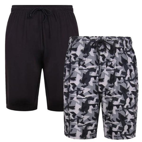Kam Camo/Plain Lounge Shorts ~ Pack of 2 - Big Guys Menswear