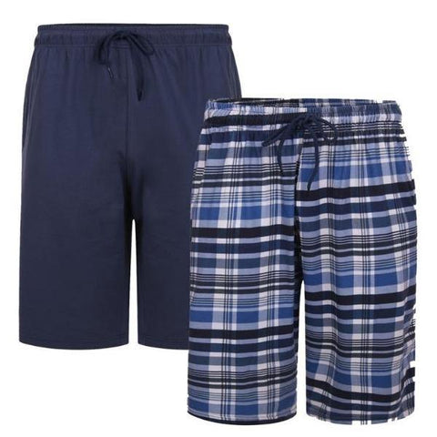 Kam Check/Plain Lounge Shorts ~ Pack of 2 - Big Guys Menswear